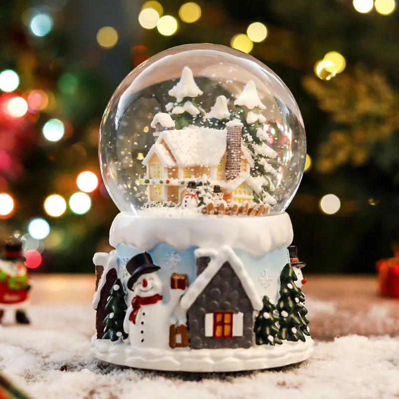 2024 High Quality Christmas Automatic Snowflake Spray With Light Rotating Crystal Ball Snow Ball Music Box Christmas Gift