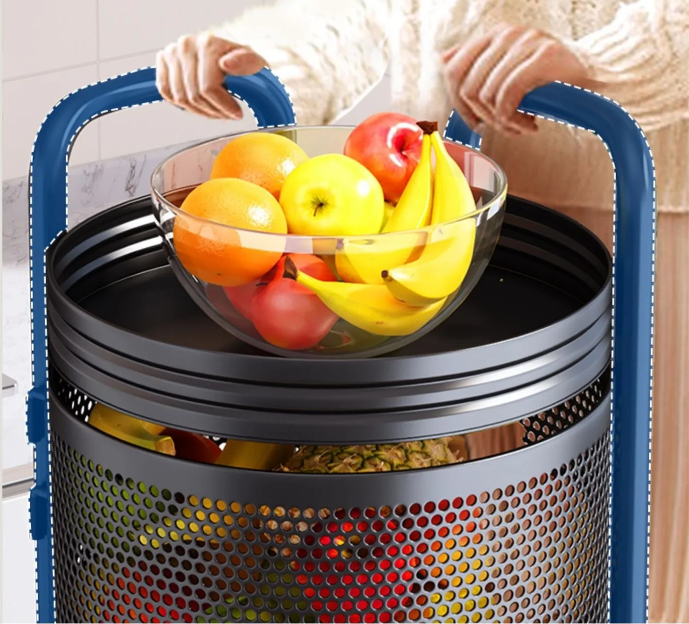 2022 hot sale Kitchen Shelf round Layered Standing Shelf Unit Kitchen Storage Rotating Vegetable Rack Floor Standing Rack