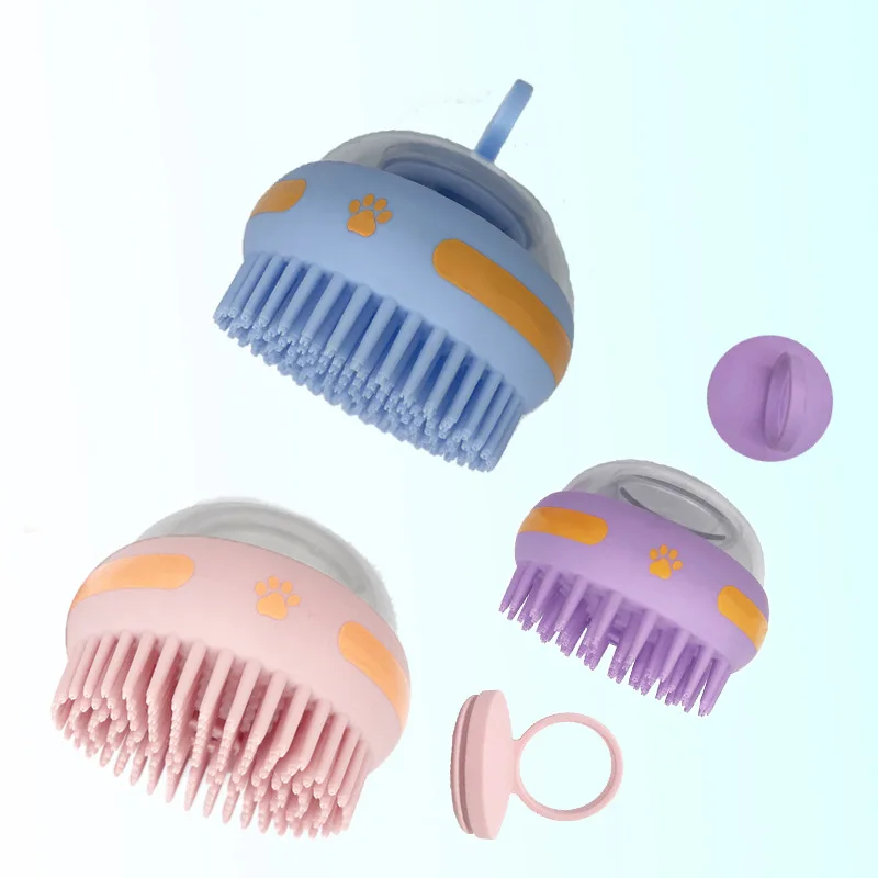 Soothing Massage New Grooming Pet Shampoo Brush Dog Grooming Brush Comb with Soap and Shampoo Dispenser