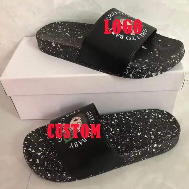 Custom 3D Embossed Logo Letters Printed Slides Sandals Branded Men Slide Slipper PVC EVA Rubber Sliders Manufacturer