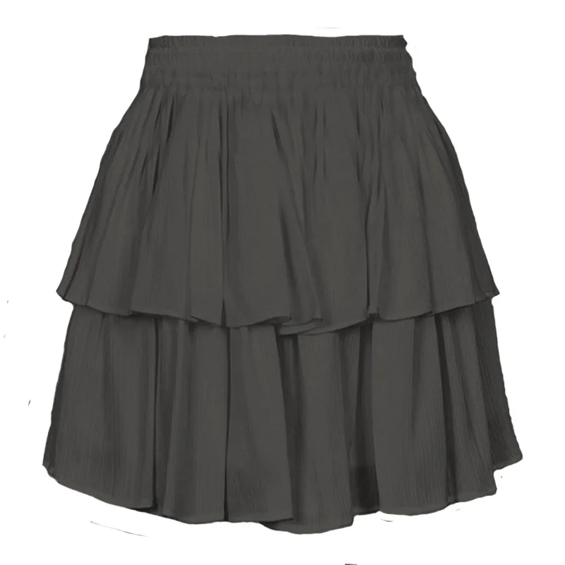 Women High Waist Tiered Ruffle Short Skirt Smocked Layered Elastic Waist A-Line Mini Skirt