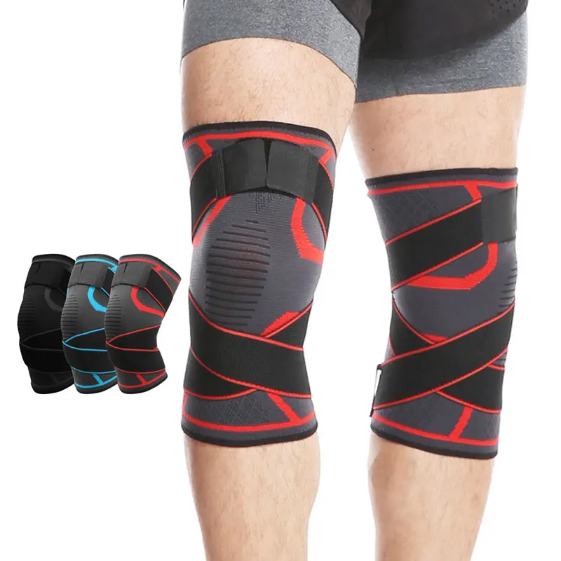 LOKI Factory Wholesale HD-K213D knitted gym knee sleeve Antislip outdoor basketball knee brace with belt