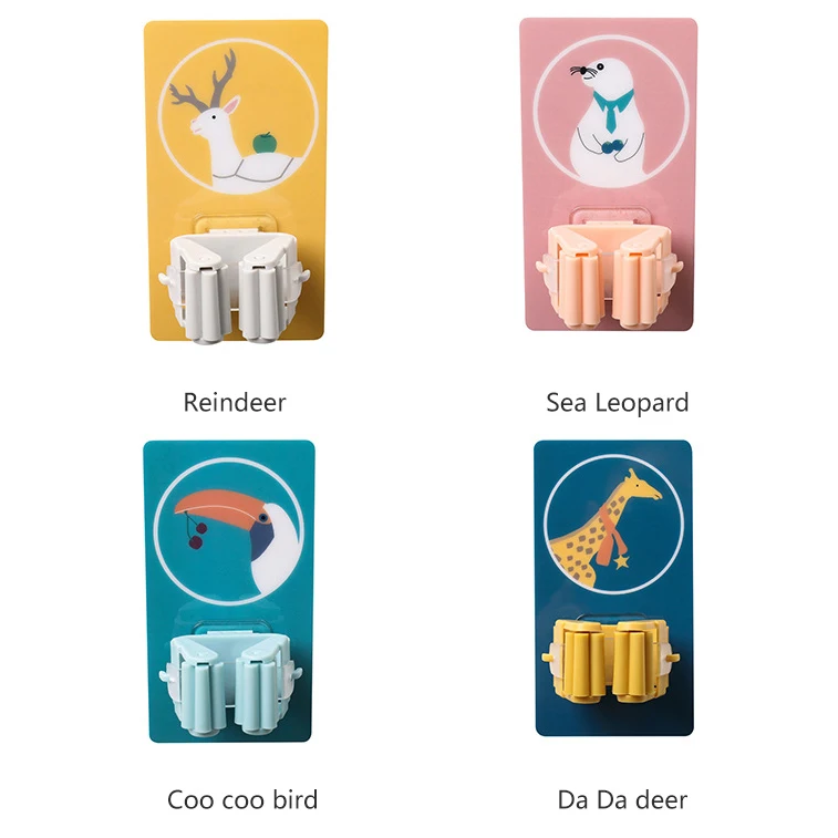 Cartoon paste hook toilet strong traceless wall hanging storage load-bearing mop clip