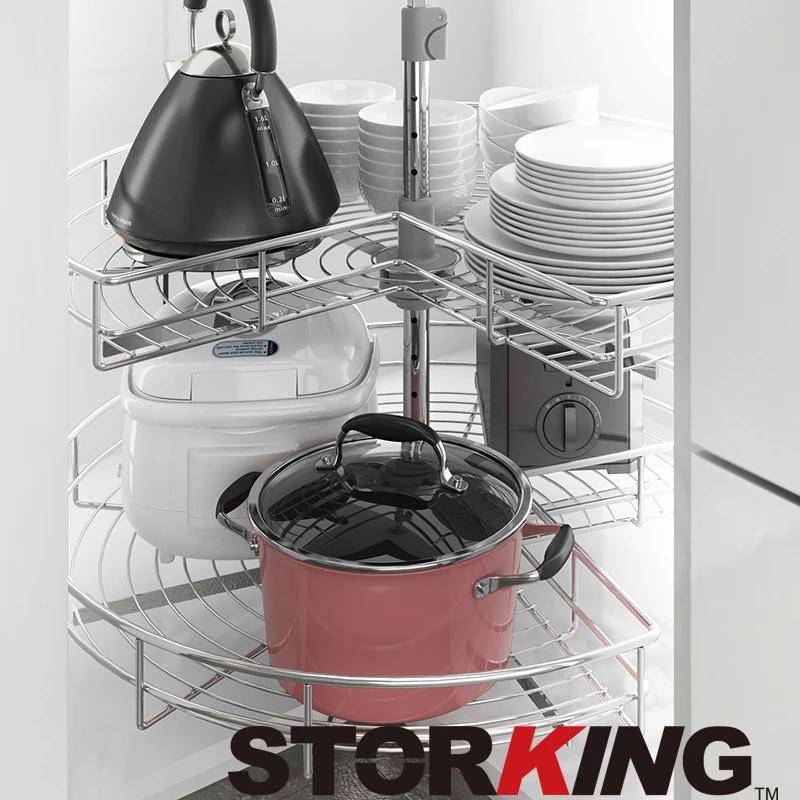 Chromed kitchen storage cabinet basket 270 degrees corner carousel