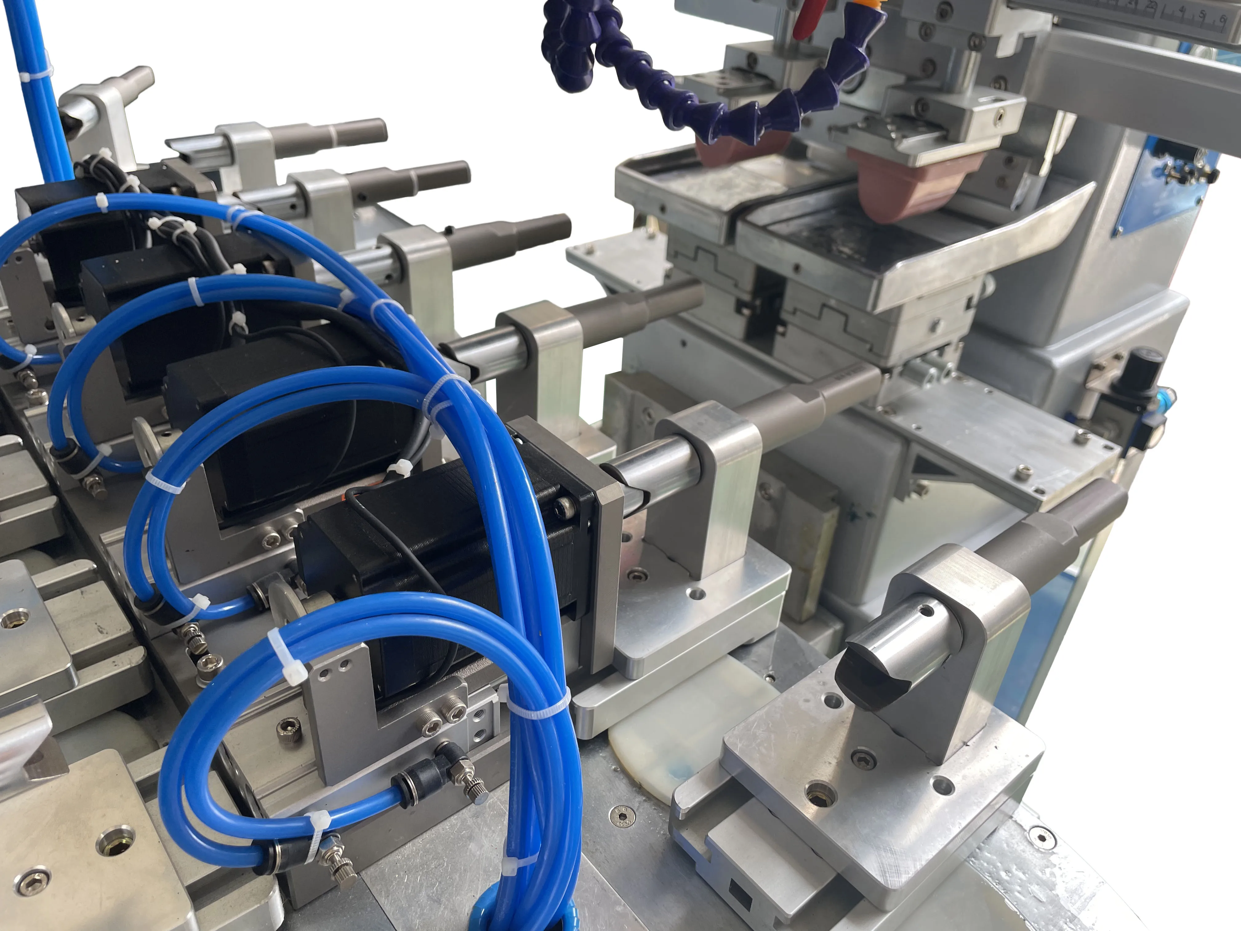 Factory Direct Semi Automatic PLC 2 Color Ink Well Pad Printing Machine with Conveyor for Lipstick Tube Cover Bottle