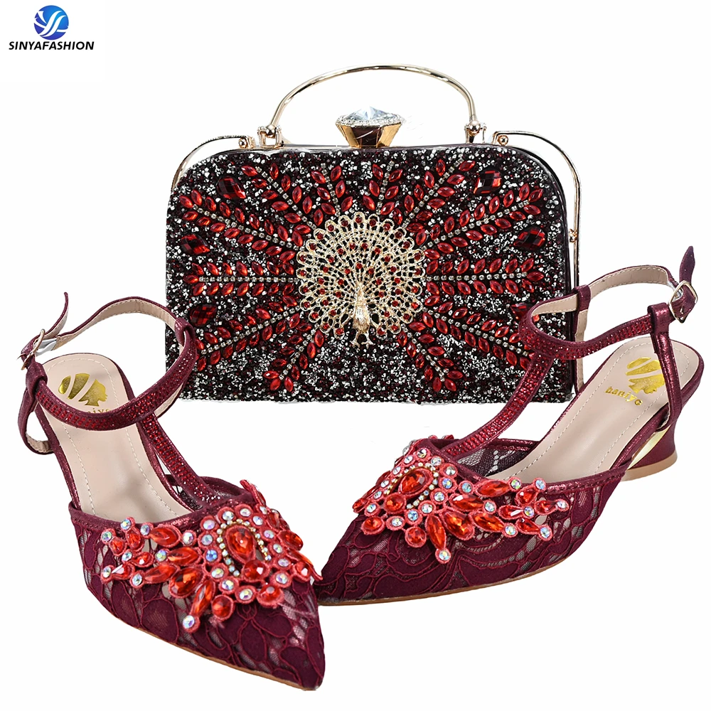 Sinya New Arrival High Quality African Ladies High Heels Italian Matching Shoes And Bags Set For Women
