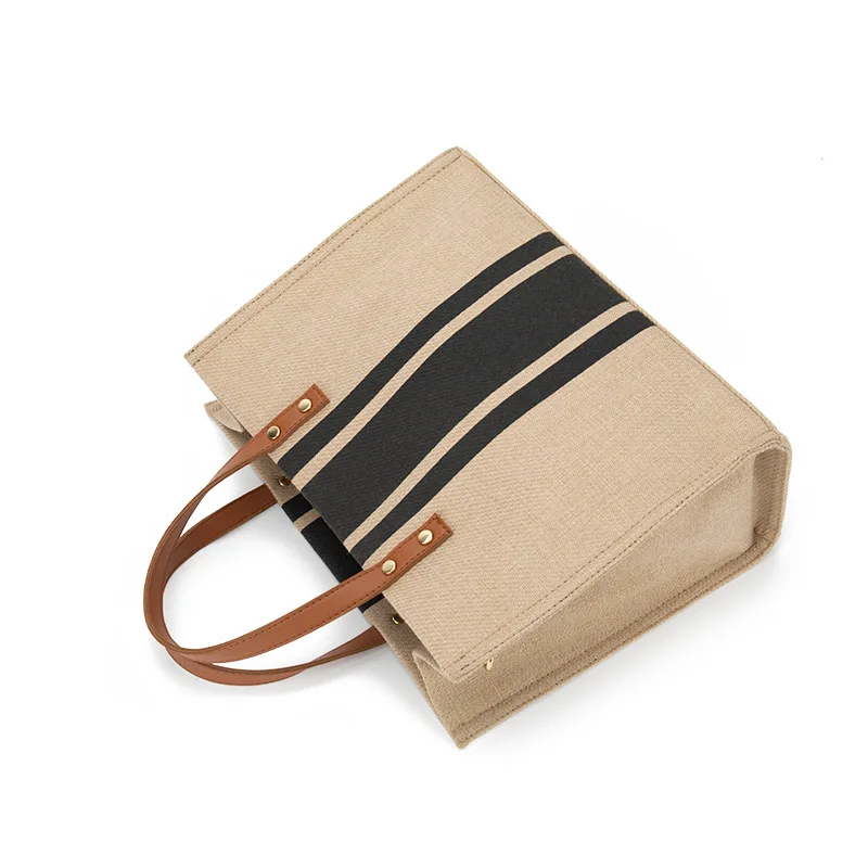 High Quality Trendy Canvas Shoulder Handbag Fashion Large Capacity Women Cotton Striped Tote Bag