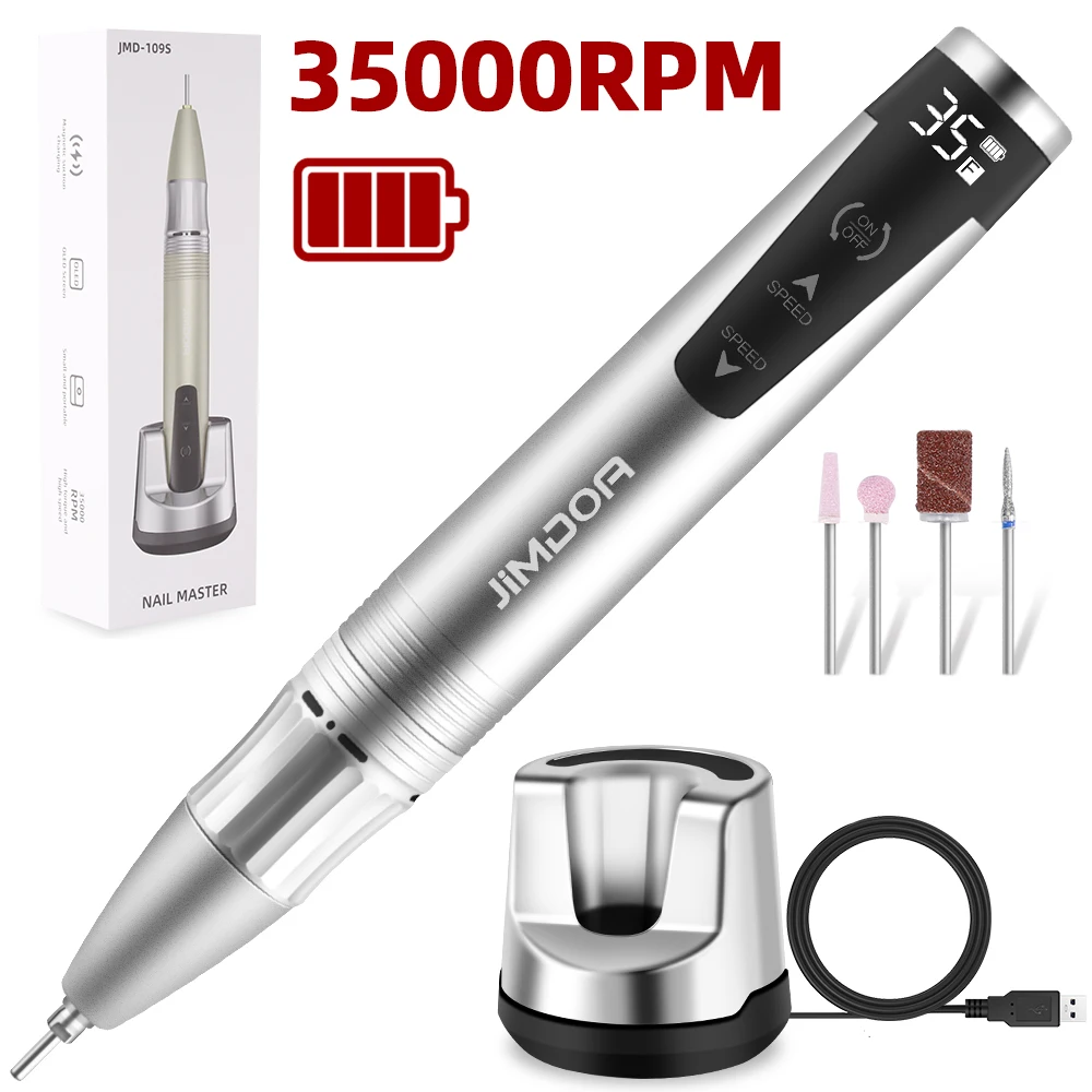 Jimdoa New Nail Drill Machine 35000rpm Professional Cordless Rechargeable Nail Art Electric Manicure Nail Drill Pen E-File