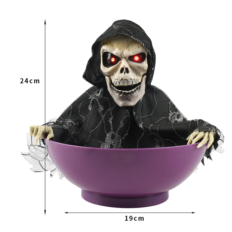 2021 завод OEM оптовая продажа скелет конфеты тарелка конфеты сумка Хэллоуин светящийся звук Скелет встряхивание страх реквизит визиты призрак