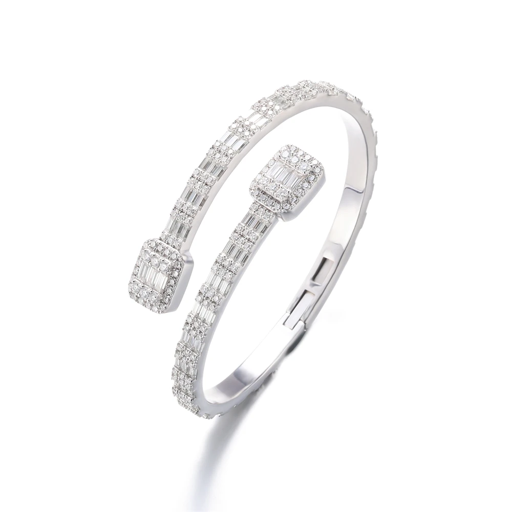 De Chic Fine Jewelry 925 Sterling Silver Iced Out VVS1 Baguette Full Moissanite Bracelet Diamond Baguette Link Bangles