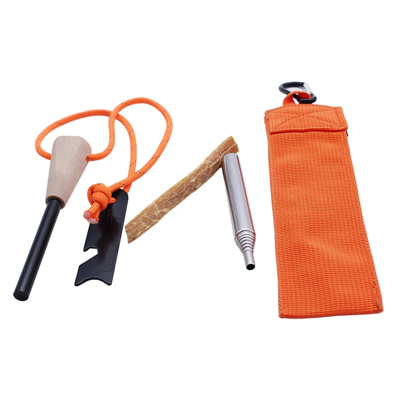 
Pocket Survival Kit Contain Fire Bellows Wood Handle Flint Fire Starter with Fatwood 