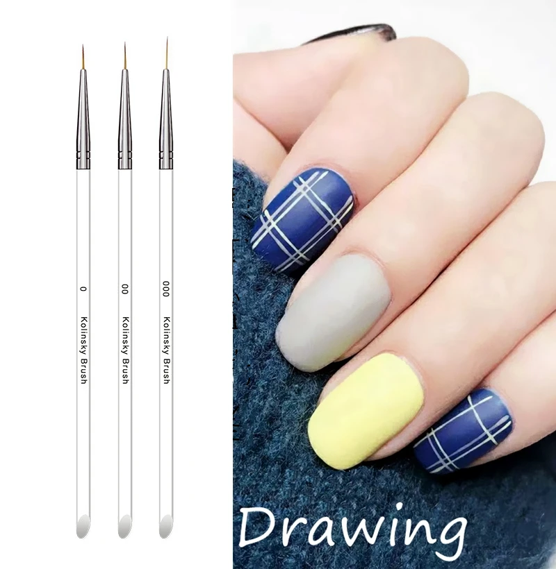 Nail Art 3 шт. акриловый прозрачный ручка ультратонкая колонковый волос набор кистей для обучения нанесению акрила ногтей линии
