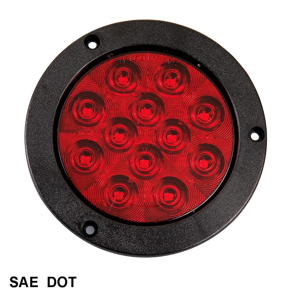 4 inch Round LED Light Stop/Tail/Turn, Flange Mount Plain 12V 24v 4 inch round led trailer tail lights flange mount