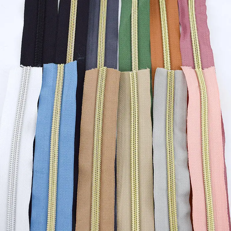 Custom high quality nickel-free silver gold metal zipper 5# 10# non lock metal zipper fermeture eclair