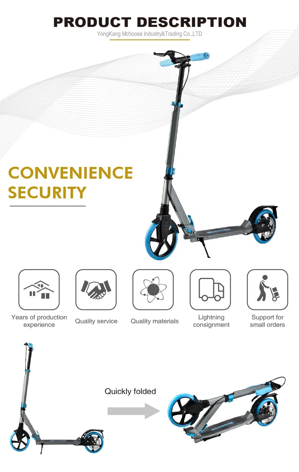 Two Big Wheels Folding Adjustable Kick Scooters with Carry Strap