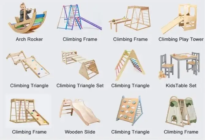 Montessori Play Gym for Kids And Baby Handmade Furniture wood rope kids Climbing Gym Solid Wood Toys