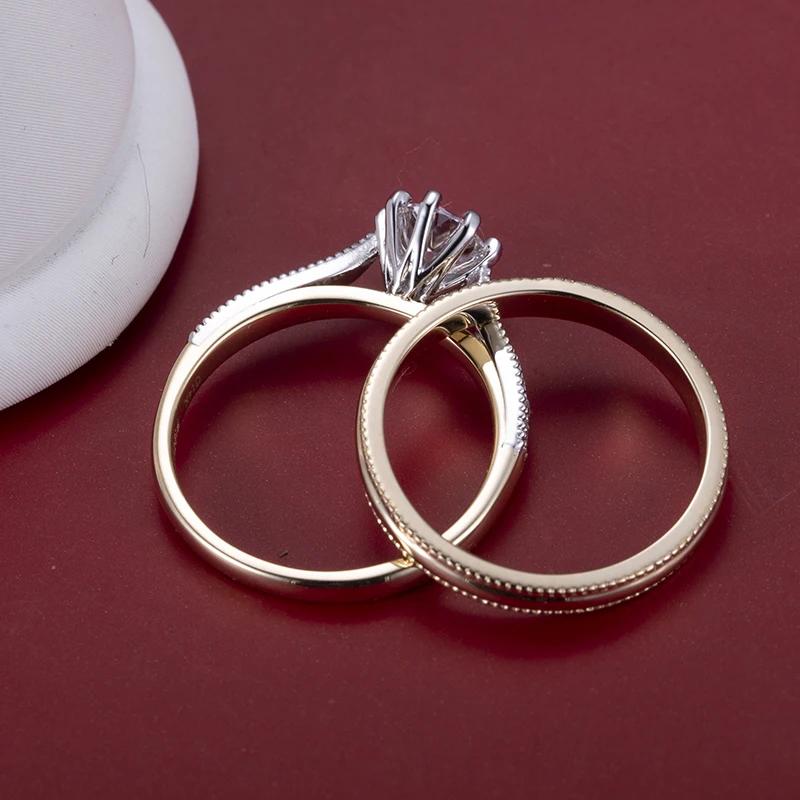 Messi Jewelry  MSR-1049 14K Gold with Platinum Round Brilliant Cut Diamond Stackable Ring for Women