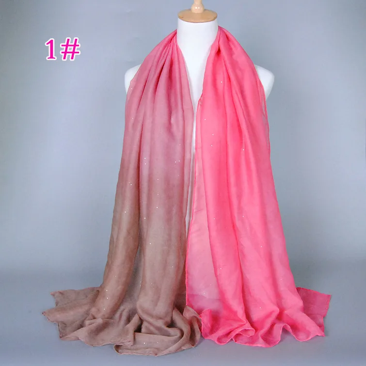 Gradient color cotton and linen voile scarf thin gold bronzing gauze scarf
