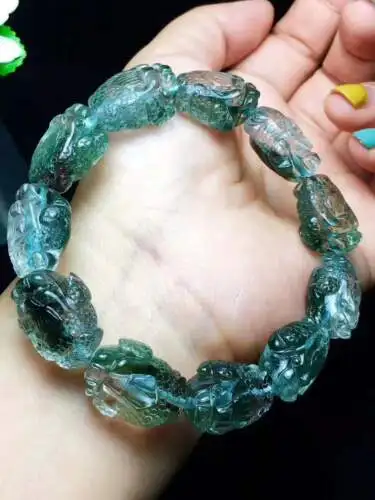 Wholesale Natural Green Phantom Quartz Crystal Hand-carved Pi Xiu Bracelet