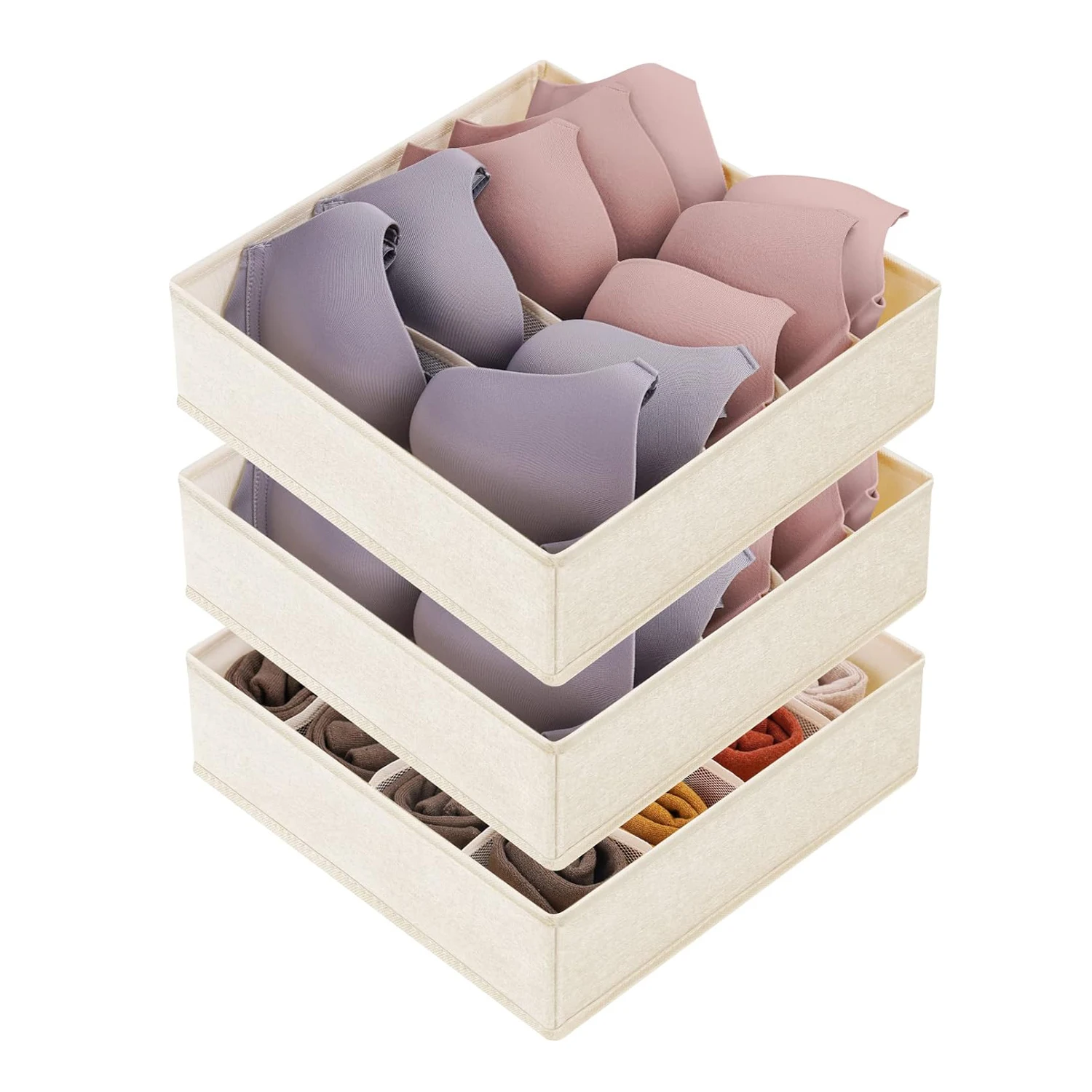 Wholesales DIY logo Household goods Closet Underwear organizer Drawer divider 3 sets of socks underwear divider organizer box