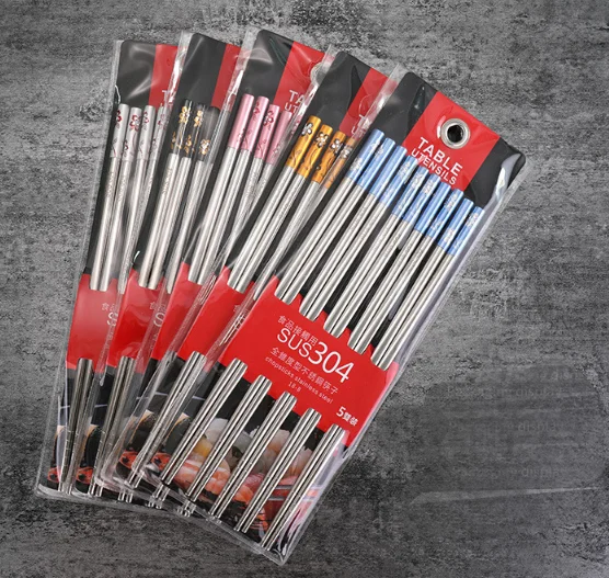 Wholesale Metal Chopsticks 18/10 Stainless Steel Reusable Chopsticks 5 Pairs With Gift Box Korean Japanese Chinese Chopsticks