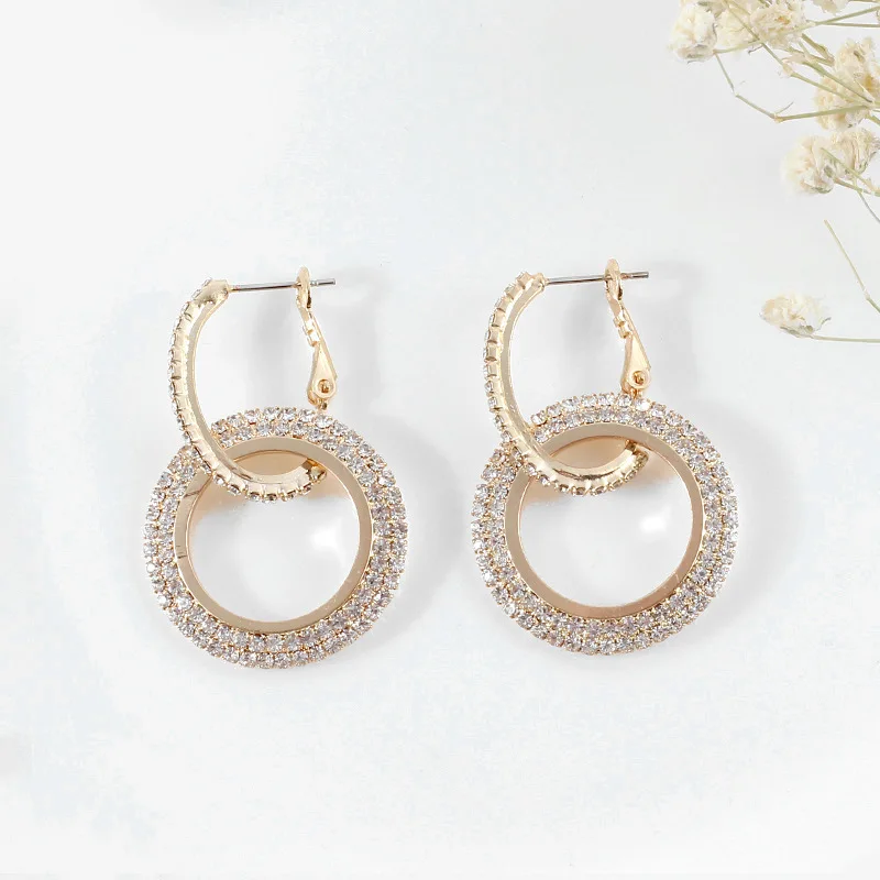 Luxury 18k Gold Plated Stainless Steel S925 Silver Needle Large Rhinestone Gold Filled Hoop Earring