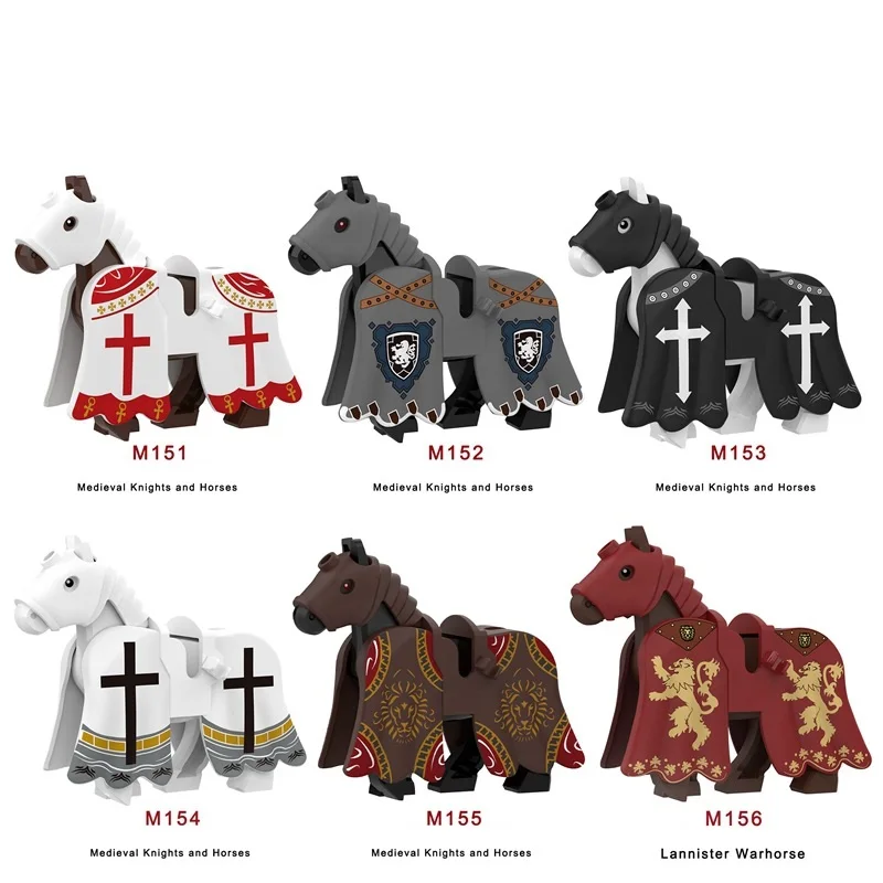 Medieval Military War Knight Horse Castle Armor Cloak Flag Shield DIY Building Block Sets Toys Kids For Children