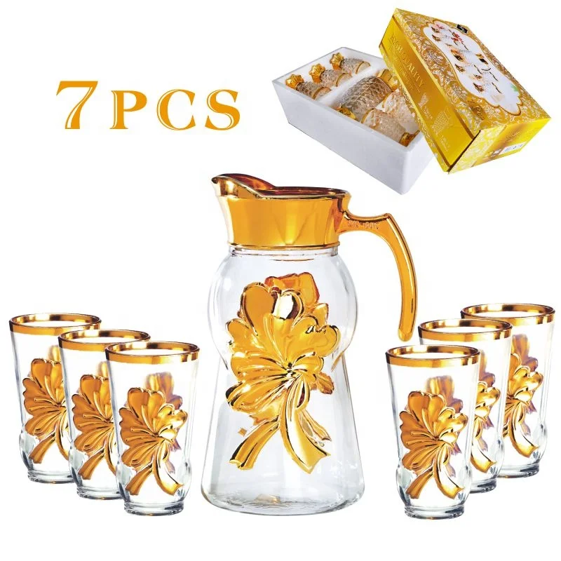 
7OZ Tumbler 1.4L Jug Shell Design 7PCS Golden Water Jug Drinking Set 
