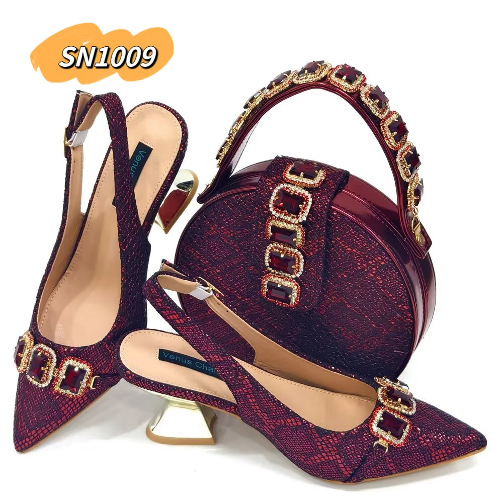 2024 african matching shoes and bags high heel italian bag set small orders high quality rhinestone ladies wedding guangzhou