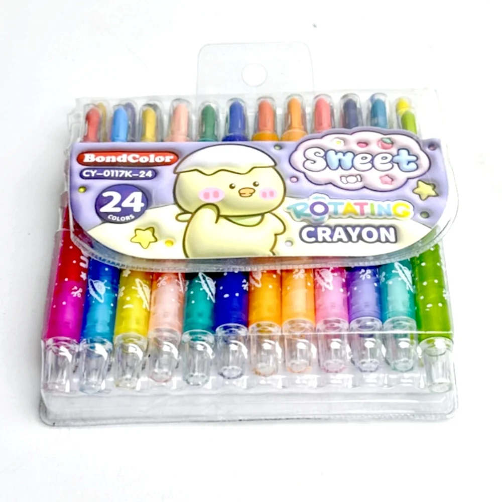 Cute Animal Style Student School Office Art Drawing Special Rotating Crayon 24 Color Bag, Customizable