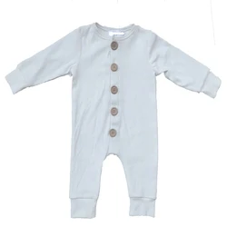 Oem Popular Solid Fall Winter baby Rib bamboo Cotton Snap Jumpsuit Newborn Button Onesie Baby Romper(old)