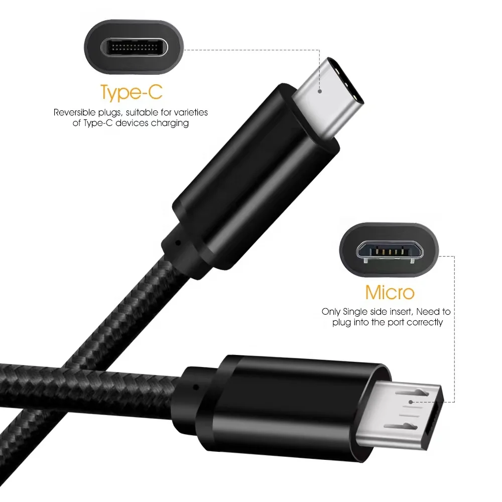 USB C to Micro USB Cable 1FT Nylon Braided Type C to Micro USB Kabel Compatible with Galaxy S7/S6, HTC Sony LG Samsung
