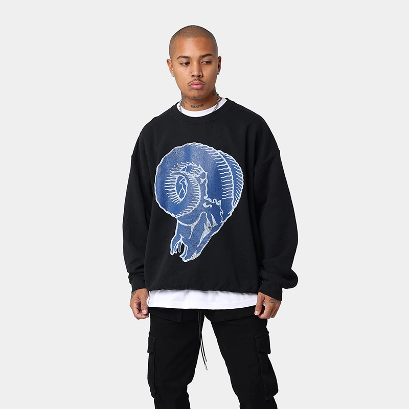  WKER Customized Men New Arrival Antelope Sportswear Stylish Black Print Comfort Sweatshirt