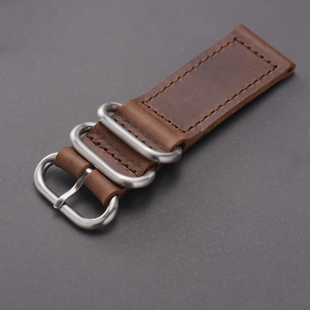 EACHE Luxury 20mm 22mm 24mm Silver ZULU Buckle Crazy Horse Leather Strap Watch for Man