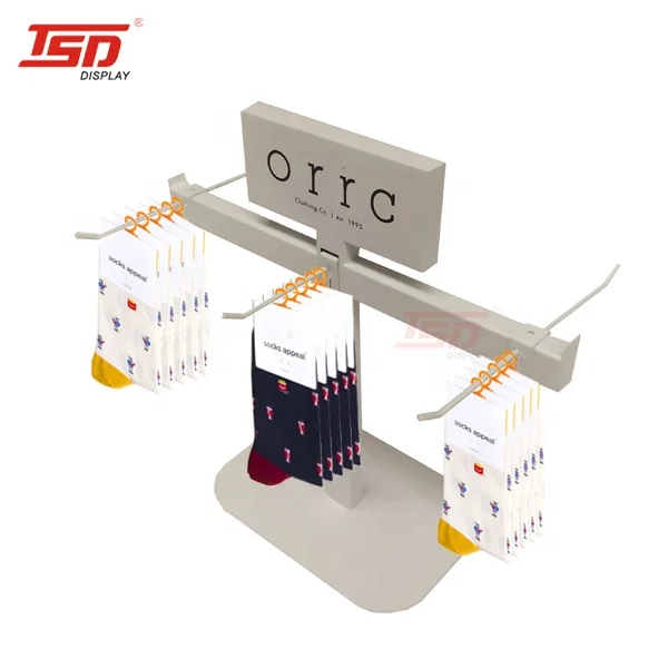 custom shop marketing promotional 2 tiers sock counter hanging socks display stand retail store sock display rack