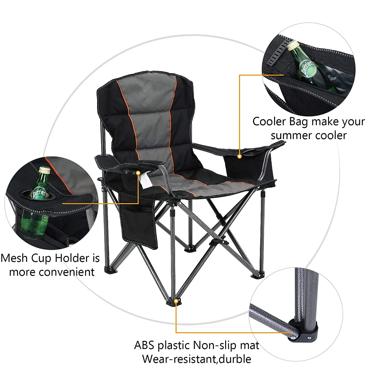 Oversized Camping Folding Chair Heavy Duty Support 450 LBS Steel Frame Collapsible Padded Arm Chair with Cup Holder