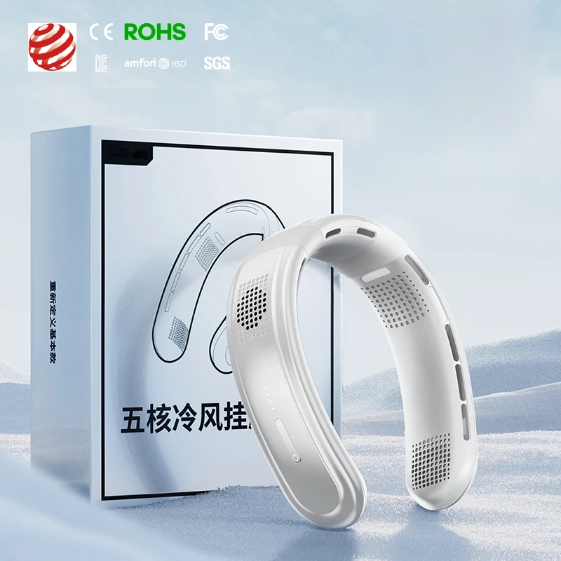 4000mAh Portable Travel Bladeless Hanging Neck fan USB Battery Operated Wearable Rechargeable Blade Less 5 Speeds Neck Fan