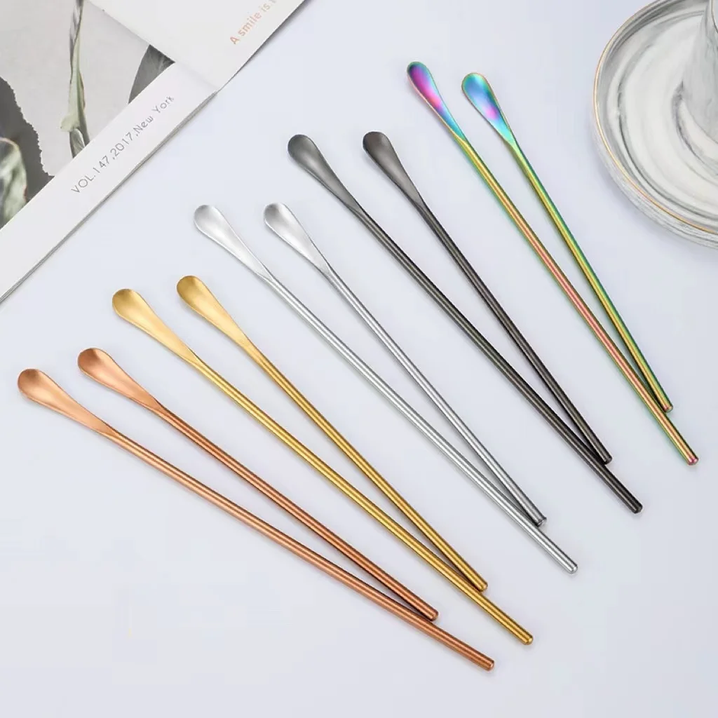 Hot selling round long handle dessert mixing spoon stainless steel tea coffee stirring spoon