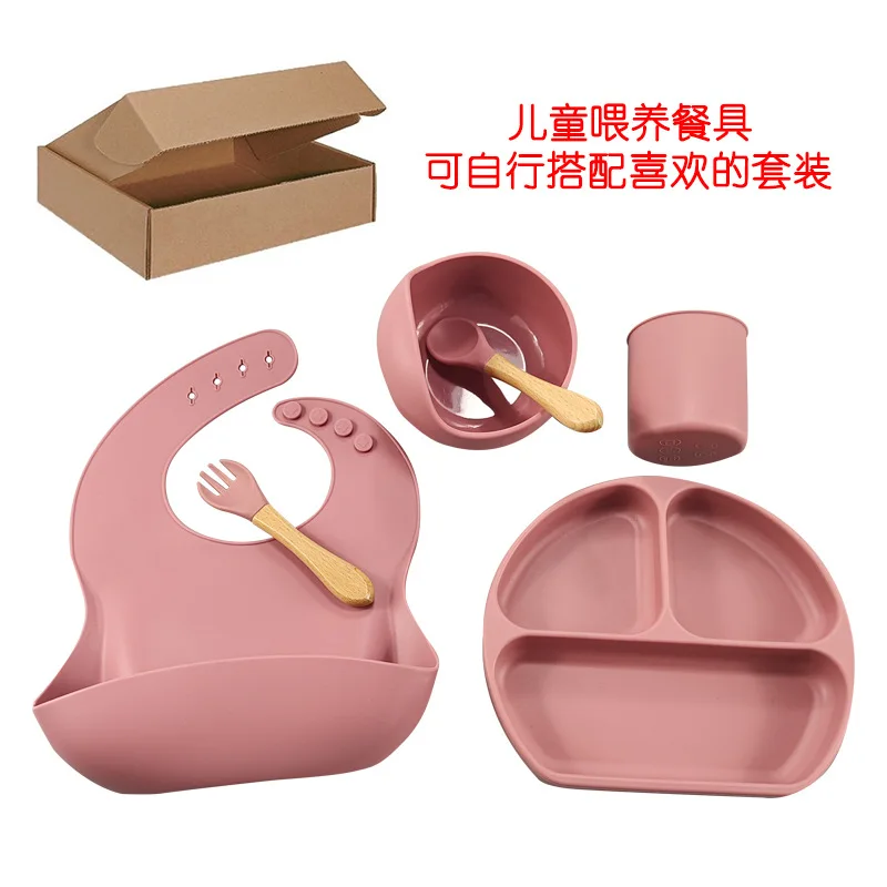 Upward Baby Led Weaning Utensils Set Silicone Suction Baby Bowl with Spoons Bibs Plate Placemat Silicone Baby Feeding Set Plates