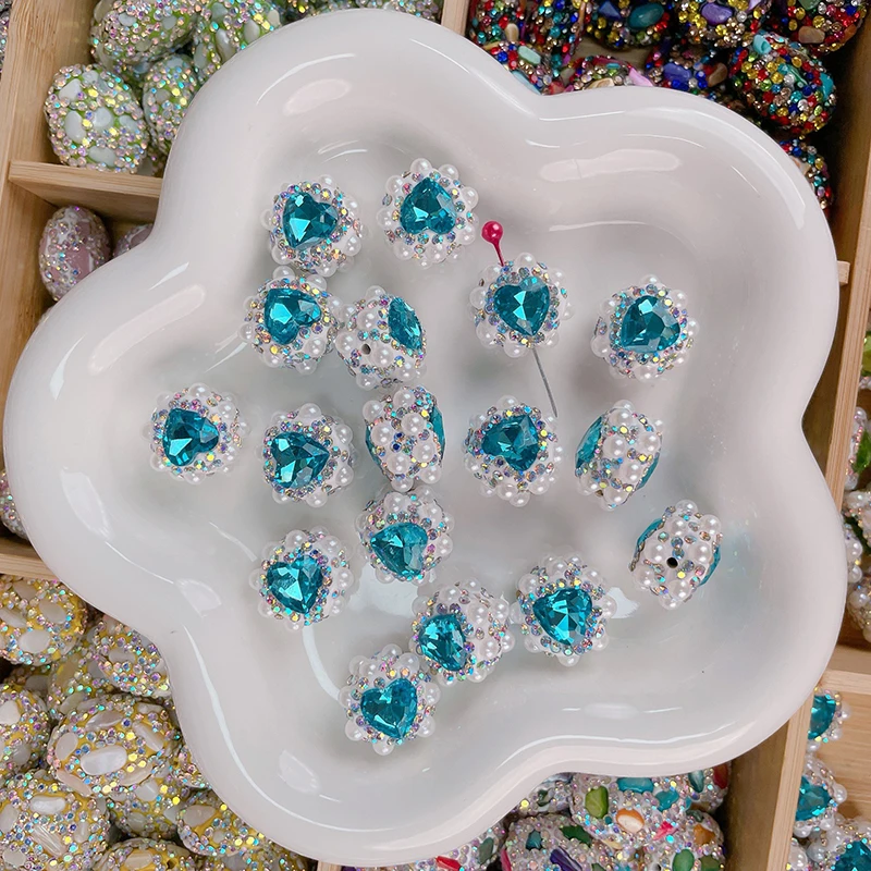 2023 High quality pave Love pearls elliptical crystal disco ball beads rhinestone ball beads for bracelets
