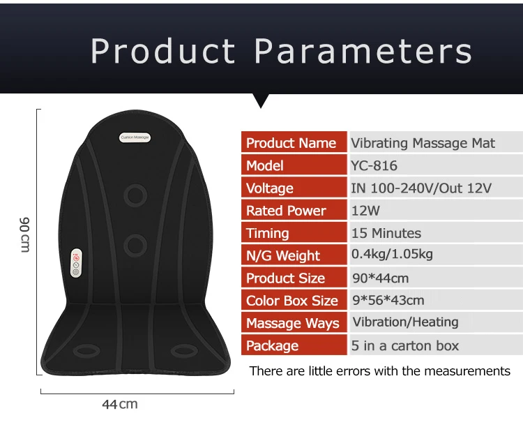 
Hot Selling Portable Full Body Vibration Massage Mat Car Seat Massage Cushion with Heating Use for Car Home Office 