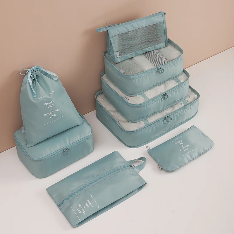 Custom Twill 8 Pieces Waterproof Travel Compression Packing Cubes Luggage Organizers Travel Organizer Bag Set for Suitcase