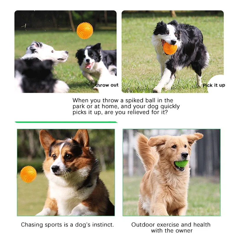 Dog Squeaky Toys Hot Sale TPR Elastic Ball Squeak Sound Spikes Bite-resistant Clean Teeth Pet Chew Toy Ball