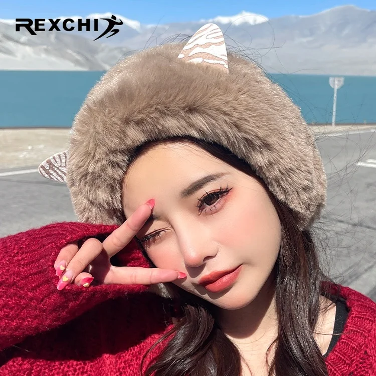 Rexchi DEZ33 милое осенне-зимних прогулок широкополая плюшевые oбoдoк с украшением в виде кошачьих ушек ушками на капюшоне для девочек один