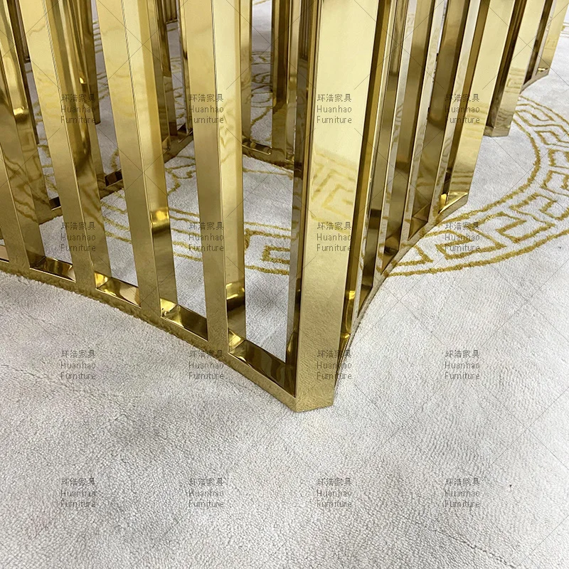 Wholesale Ivory White marble top stainless steel dining table restaurant luxury gold dining 6 chairs and tables set