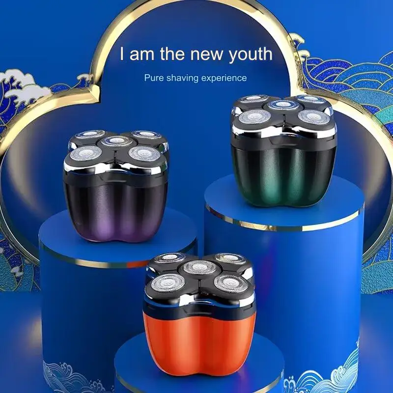 New design style 5 blades IPX6 washable portable electric shaver for man 3d floating rechargeable rotary shaver 6 in 1