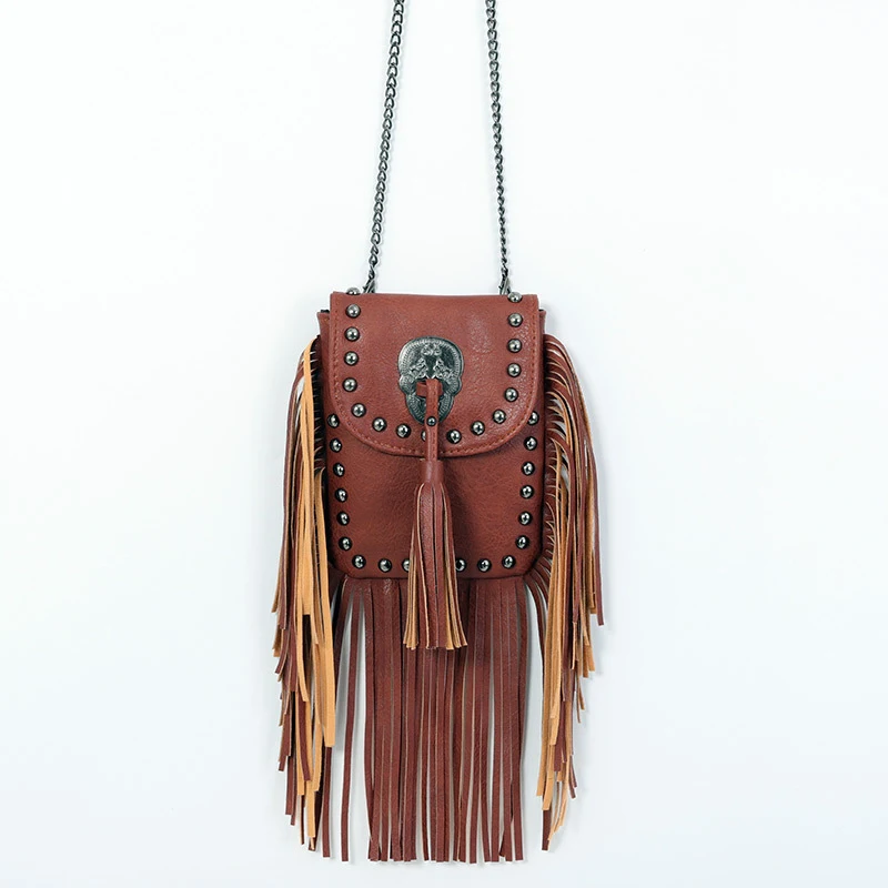 EG707 Luxury tassel rivet handbags boho mobile cell phone crossbody bag women