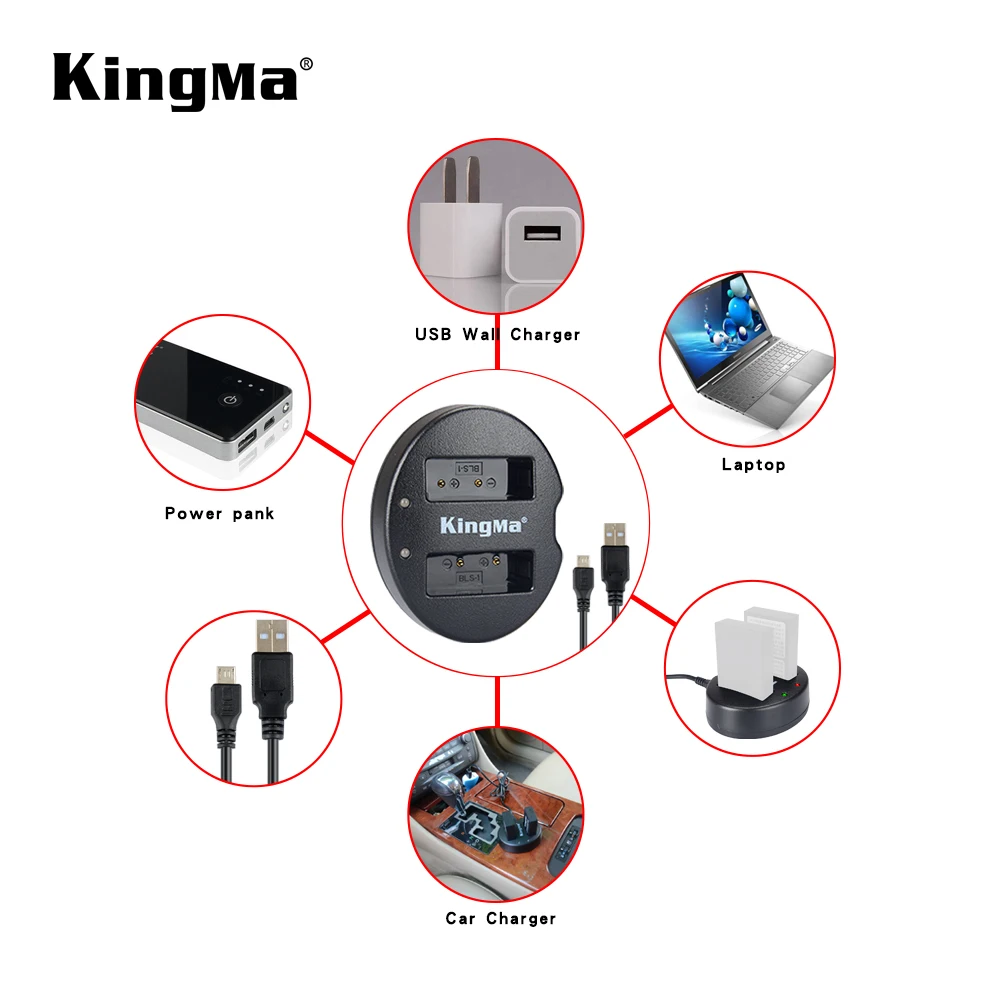  KingMa BLS5 зарядное устройство с двумя usb-портами BM015-BLS5 для цифровой камеры Olympus BLS-1