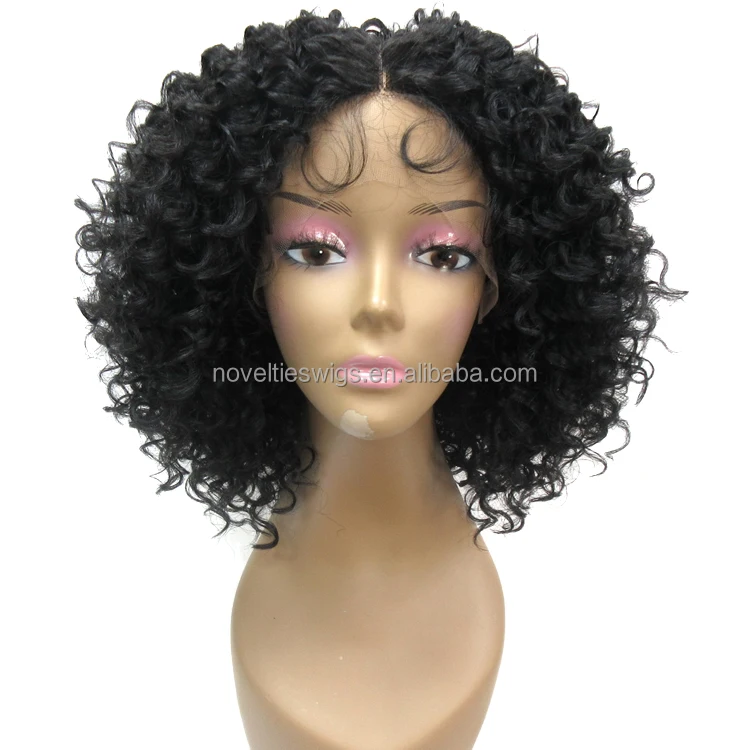 Novelties Burmese Curly Hair Wig 14 Inch Synthetic Short Afro Kinky Transparent Lace Italian Wave Lace Front Wig