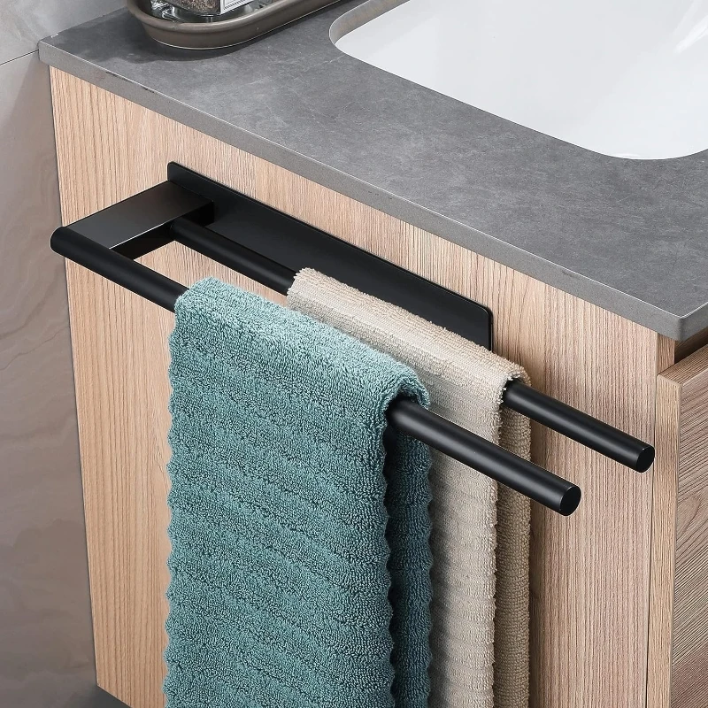 Bathroom non perforated self adhesive towel rack holder 304 stainless steel Kitchen double towel hanger
